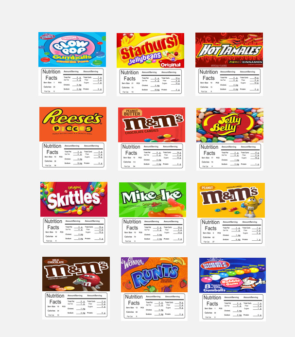 12 STICKS Inside Mount VENDING Machine candy labels Stickers NUTRITION