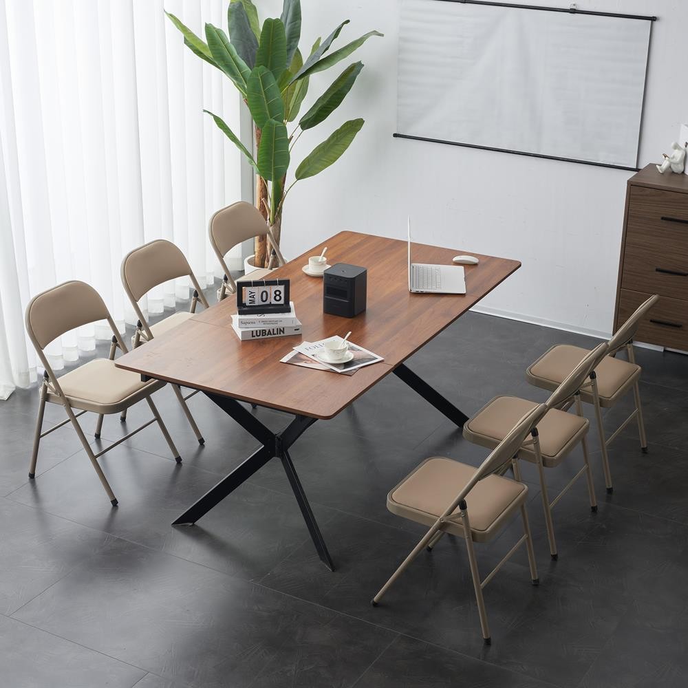 Set of 4 Folding Chairs Upholstered Pad Seat Metal Meeting Office Chair