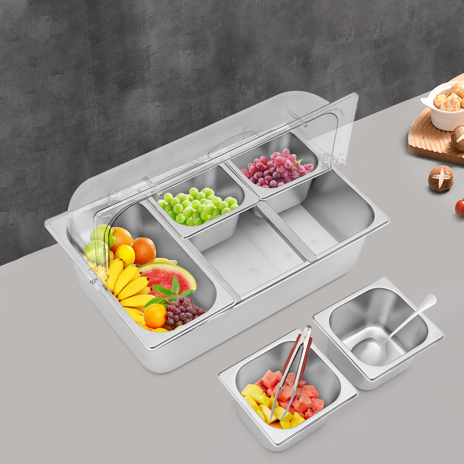 5-compartment Flip Lid Food Serving Container Stainless Steel W/ Lid Hygienic