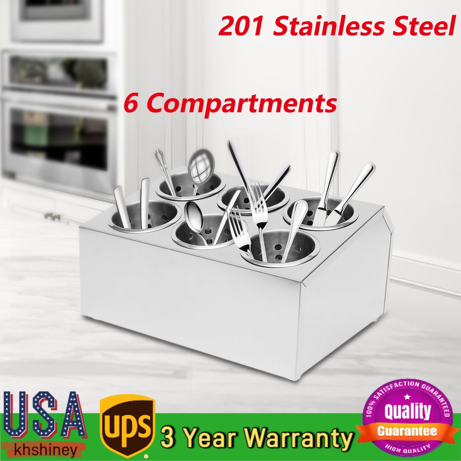 6-Hole Stainless Flatware Storage Case Spoon Cylinder Holder Knife Container