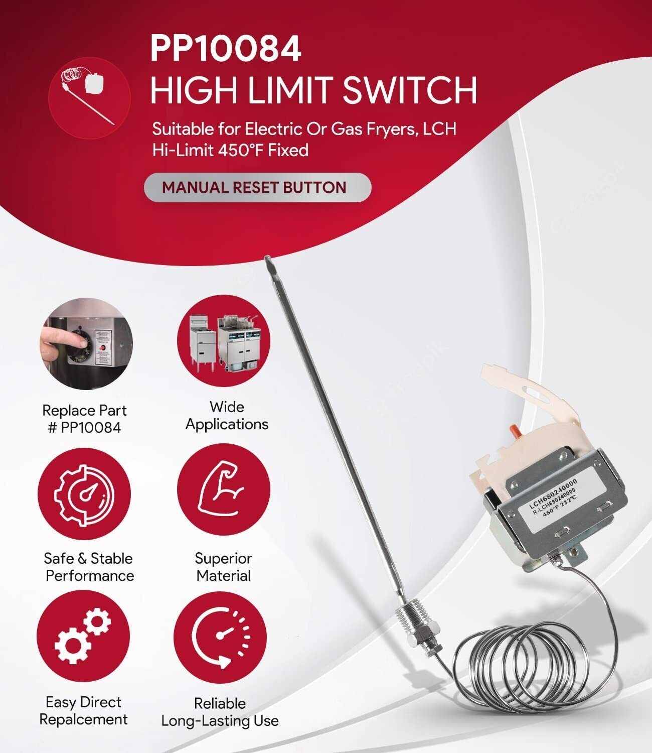 PP10084 High Limit Switch for Pitco All Gas Fryers Safety Thermostat Equipment