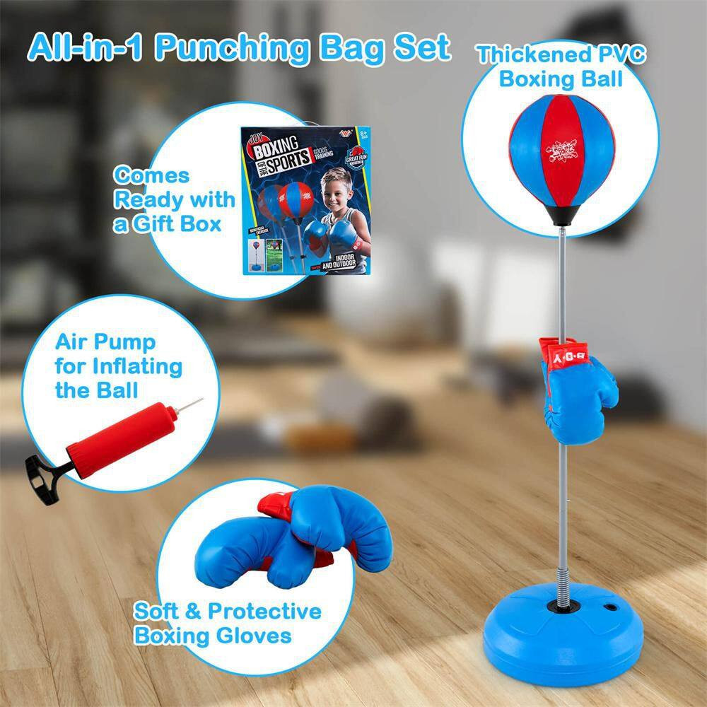 Boxing Punching Bag with Height Adjustable Stand Boxing Gloves Adults Blue