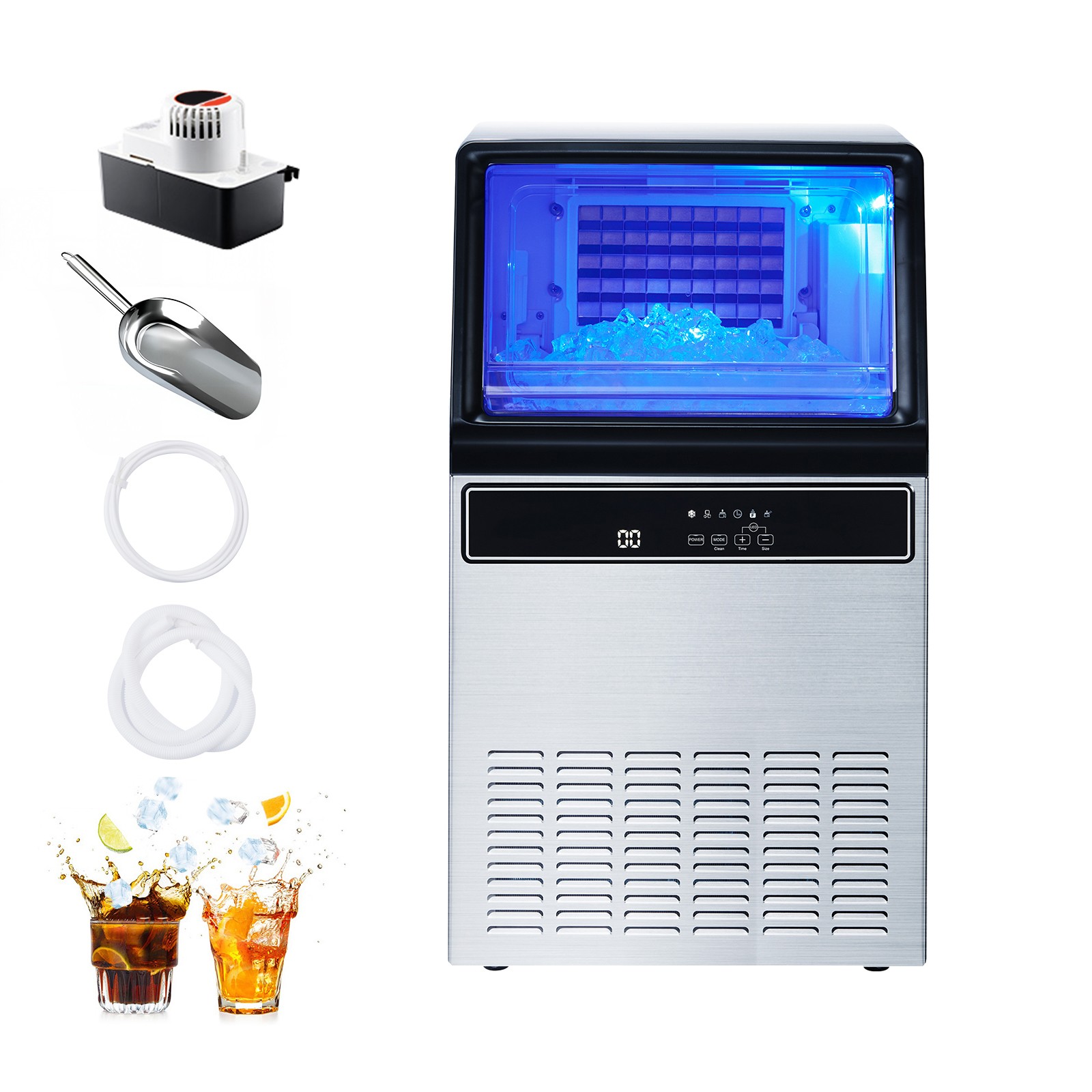 Uimoso 130LBS Commercial Ice Maker Ice Cube Machine 33lbs Storage W/Water Pump