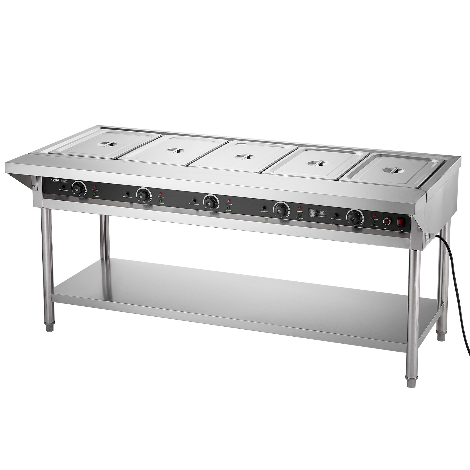 VEVOR 5-Pan Commercial Food Warmer Steam Table with Independent Temperature