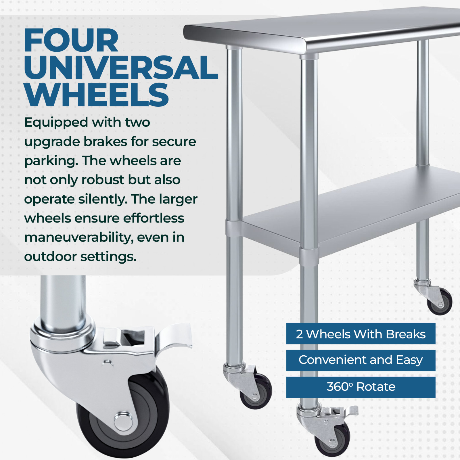 Stainless Steel Food Prep Work Table with Undershelf 18”x24” and casters Wheels