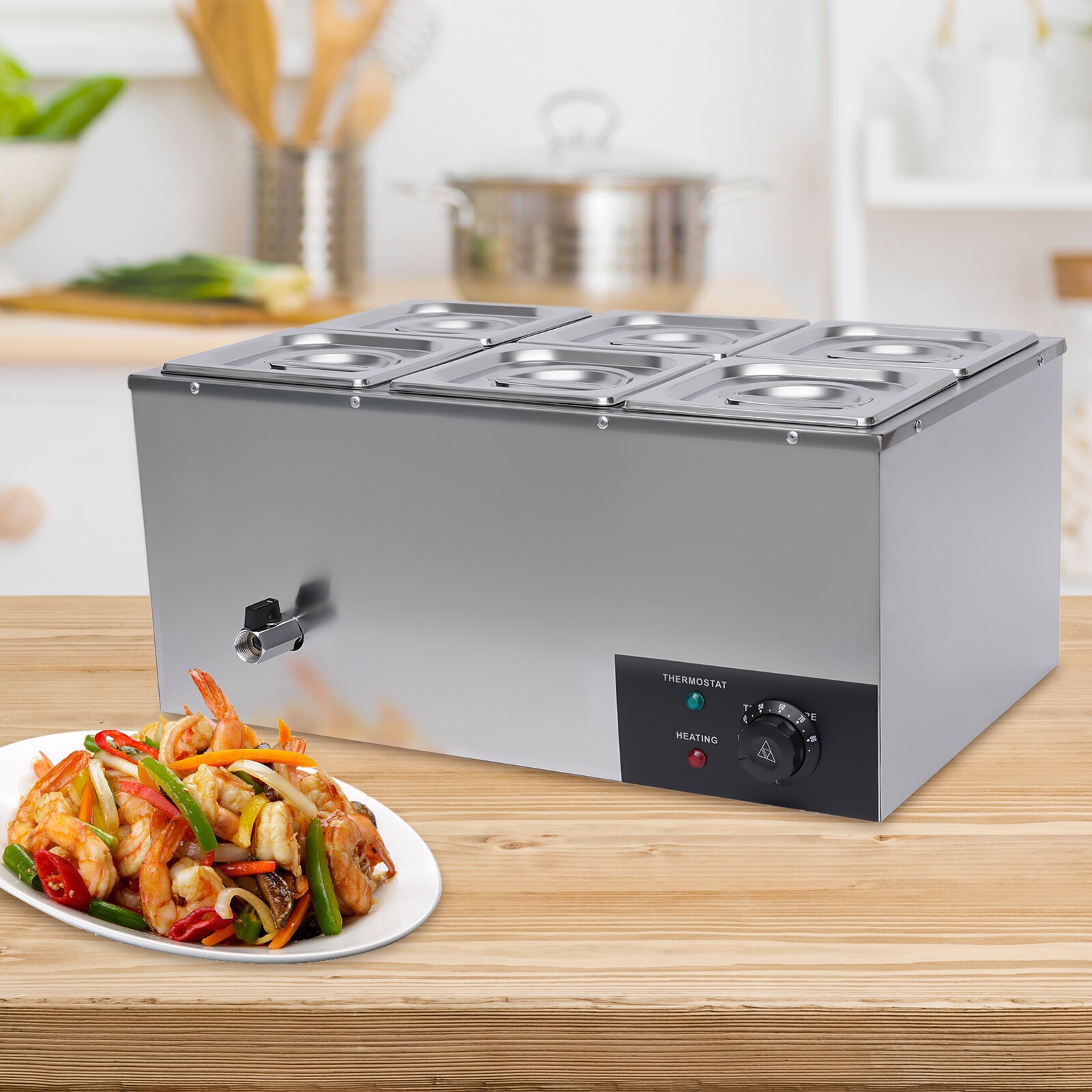 110V Food Warmer 6 Pan Bain Marie Steam Table Steamer New Restaurant Equipment