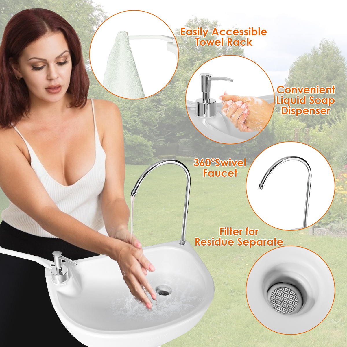 5 Gallon Portable Wash Sink Camping Garden Washing Station Hand Wash Basin Stand