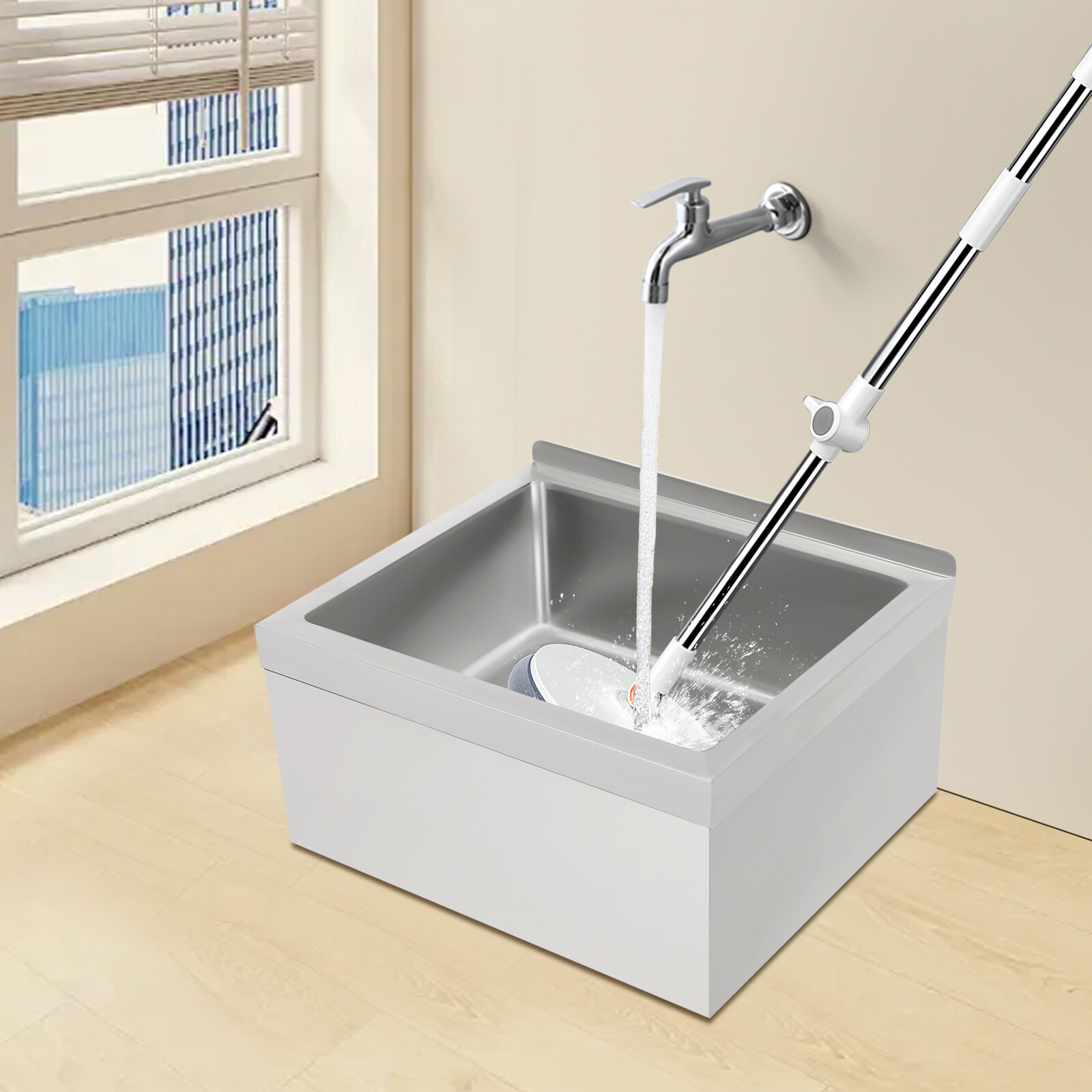 Commercial Wall-Mounted Mop Sink Rectangular Stainless Steel Floor Mop Sink
