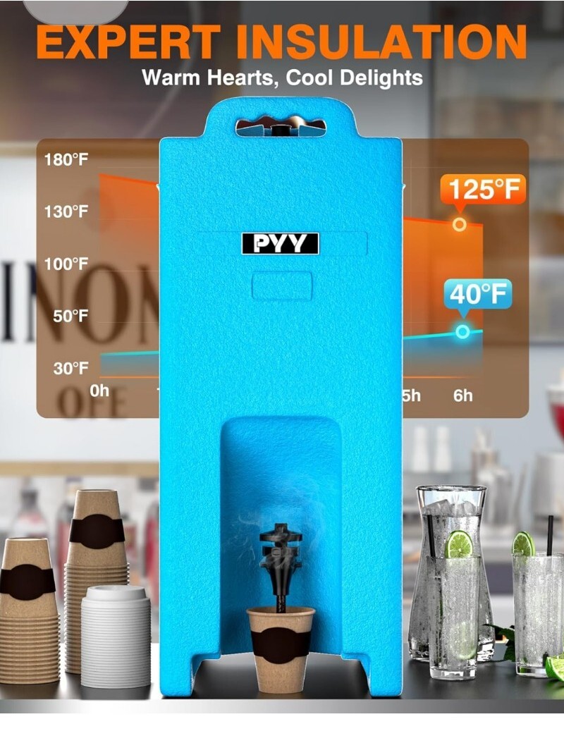 PYY Insulated Beverage Dispenser 5 Gal Hot and Cold Drink Dispenser/Blue