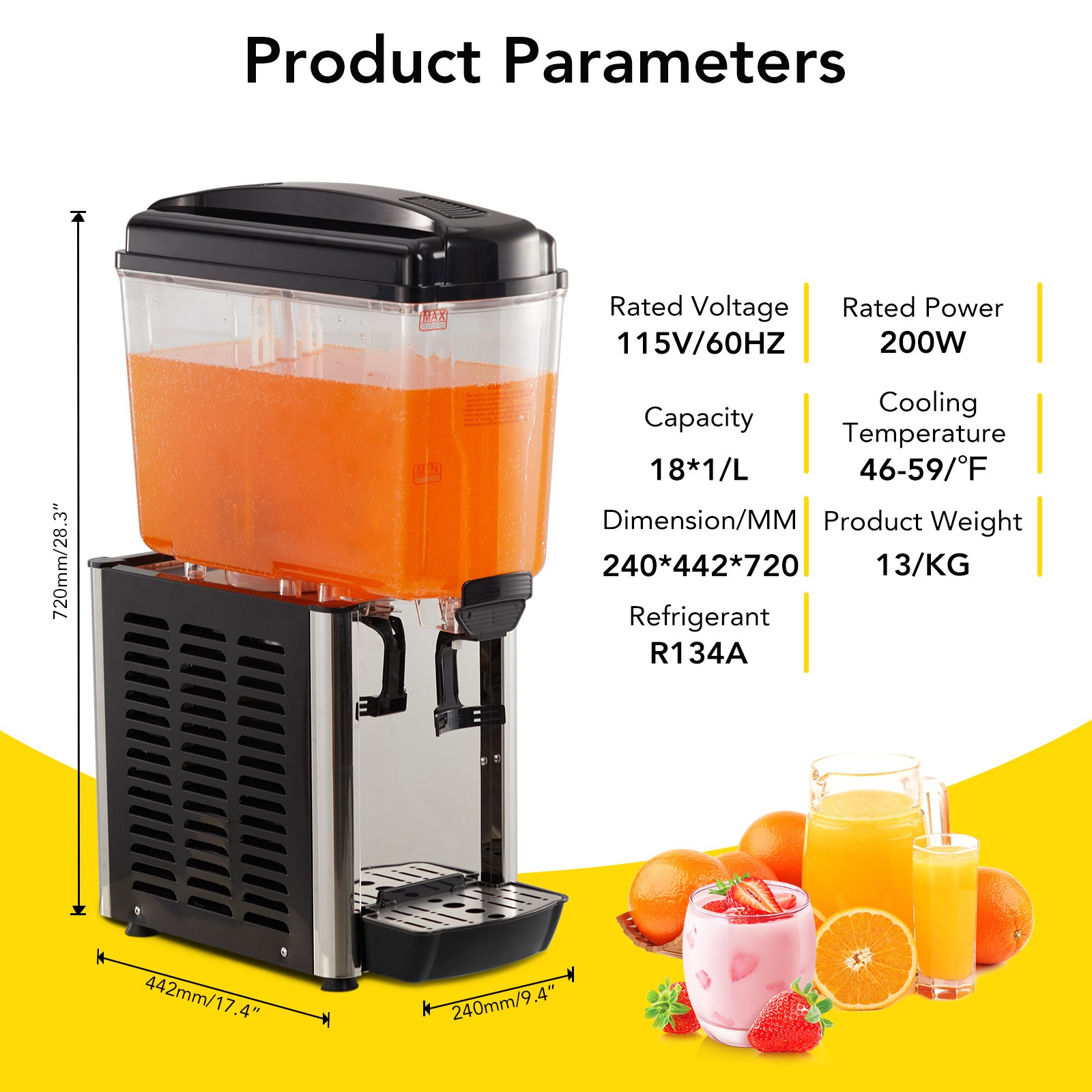 200W Commercial Beverage Dispenser Cold Juice Ice Drink Dispenser 1 Tanks Party