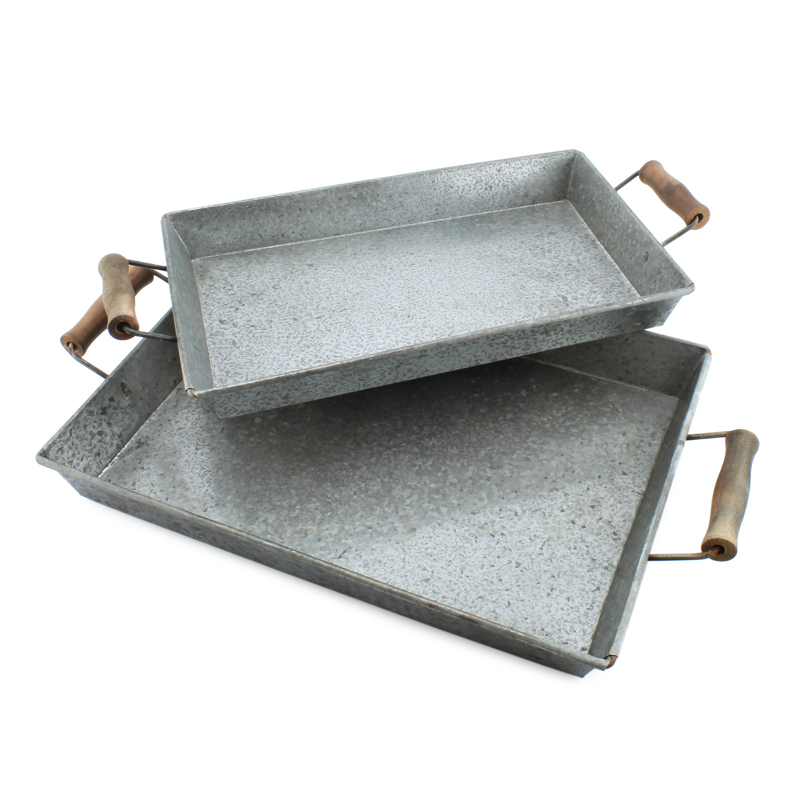 Black Enamelware Rustic Trays Set of 2, Sm/Med; Farmhouse Decor w/ Handles