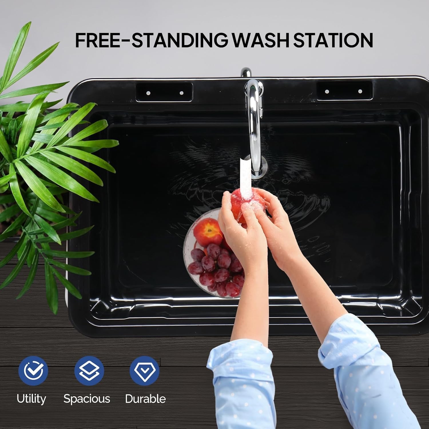 Freestanding Plastic Laundry Utility Sink with Faucet and Removable Drainboard