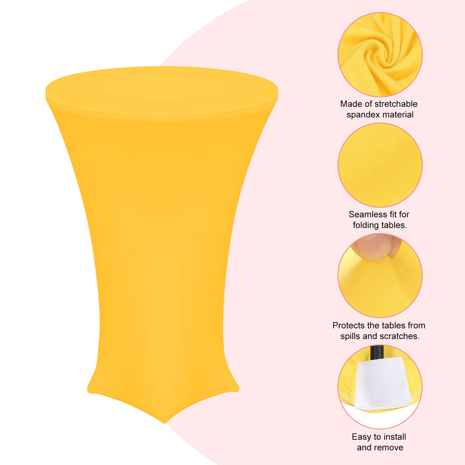 8 Pcs 31.5″x43″ Highboy Spandex Cocktail Table Covers, Yellow