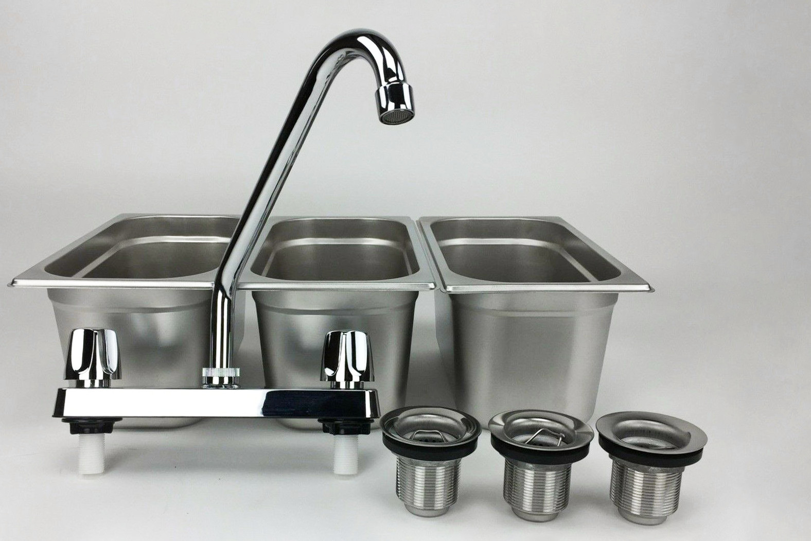 Concession Sink 3 Compartment Portable Food Truck 3 Small w/ Faucet Drain Traps