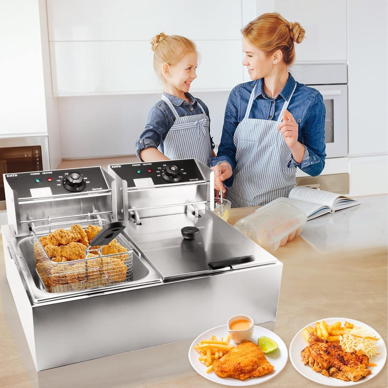 Commercial Countertop Deep Fryer, 3400W Stainless Steel