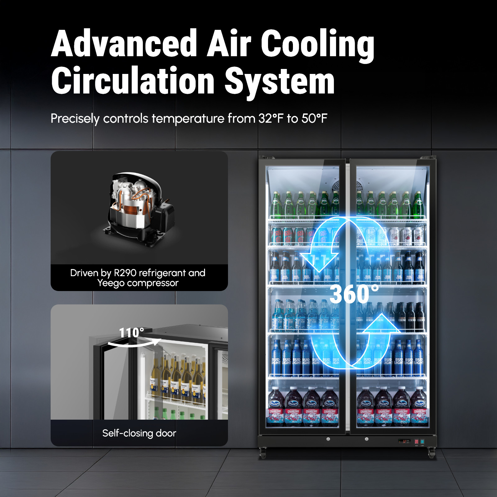 Yeego Commercial Display Beverage Refrigerator 27.12 Cu.ft Merchandiser
