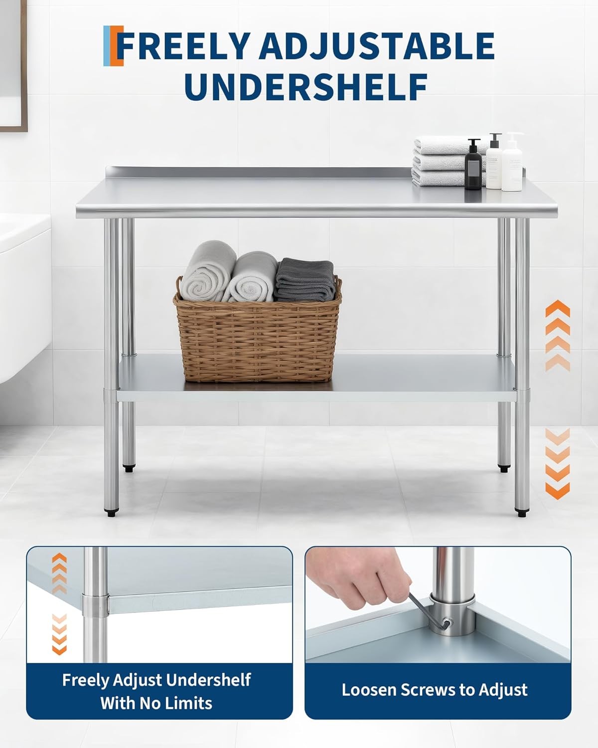 Stainless Steel Work Table 48×24» Prep Table w/Backsplash Adjustable Undershelf