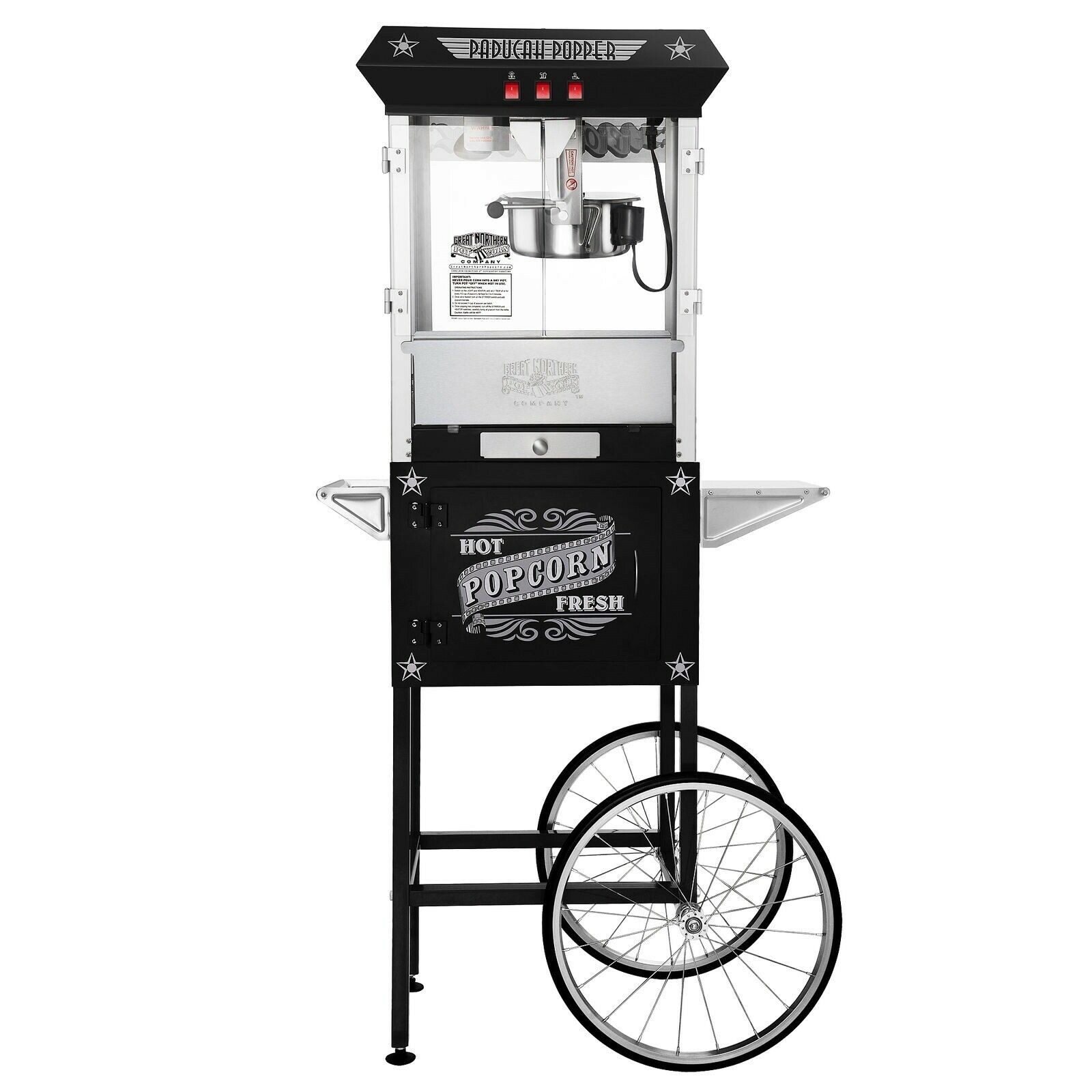 Black Antique Style 8 Ounce Popcorn Popper Machine and Cart Commercial or Home