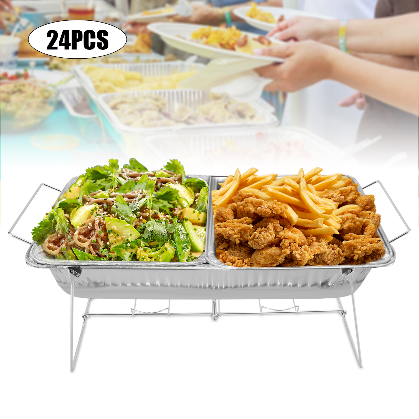 24-Pack Full-Size Chafing Wire Racks Buffet Stand 20 × 12 in Silver