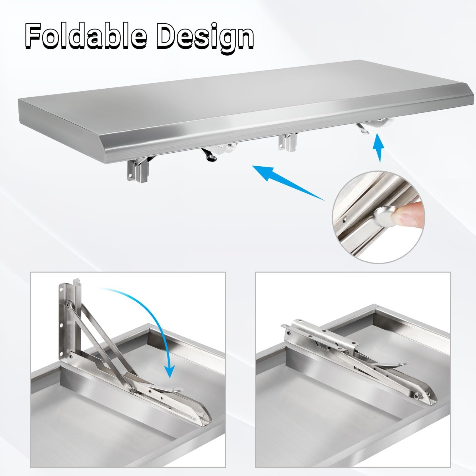 Folding Stainless Steel Concession Shelf 24″x12″ – Drop Down Serving Food Table