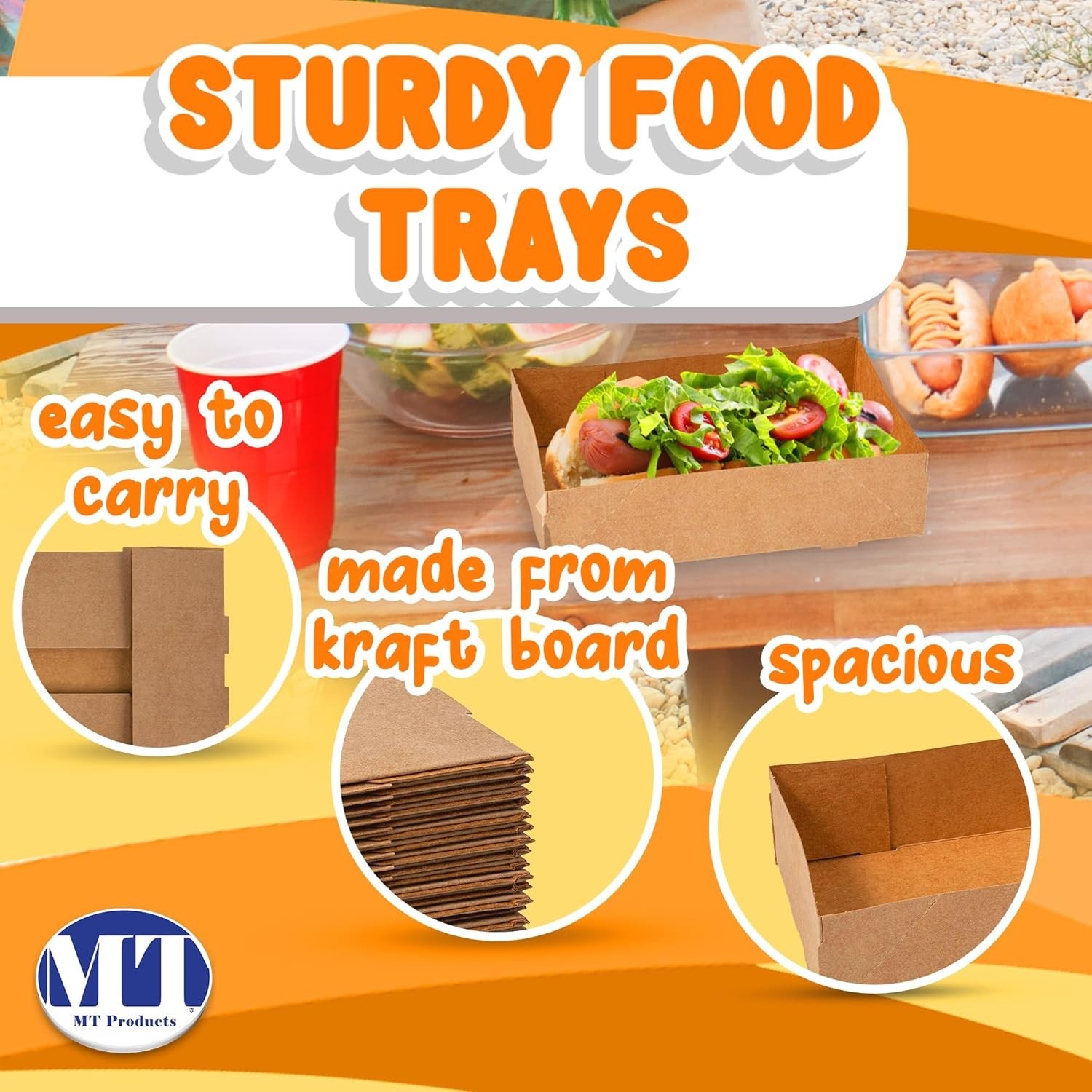 MT Products Brown Paperboard Drink and Food Tray for Stadiums – Pack of 500