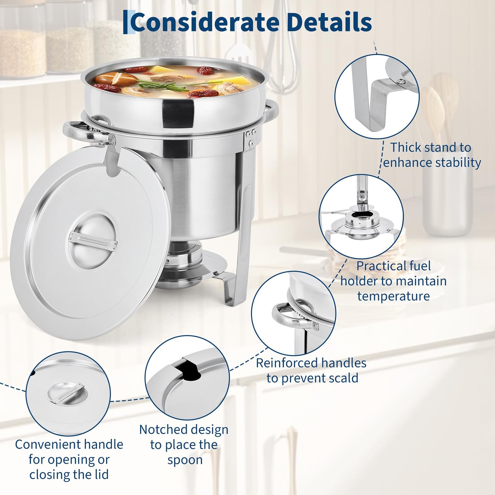 7QT Commercial Soup Warmer Set, 2 Pack Stainless Steel Round Soup Chafer