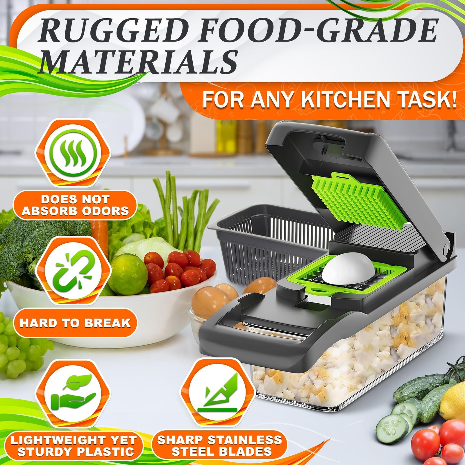 14-in-1 Vegetable Chopper with Container – Veggie Medium, Green