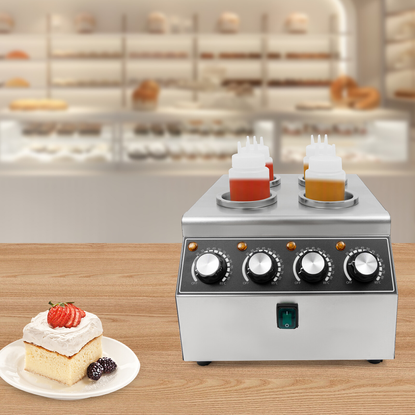 800W Electric Sauce Warm Heat Machine Sauce Warmer Dispenser w/Squeeze Bottle