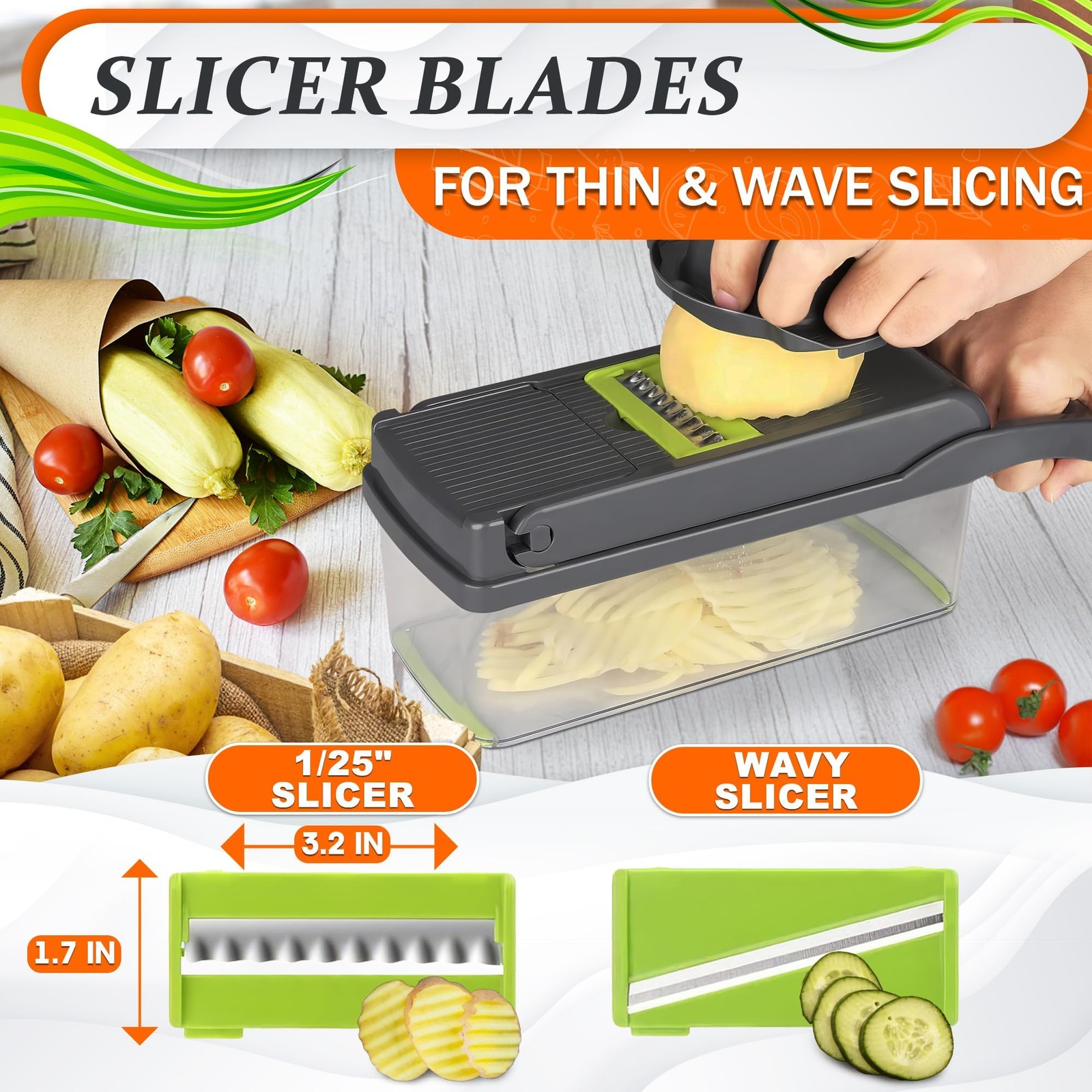 14-in-1 Vegetable Chopper with Container – Veggie Medium, Green