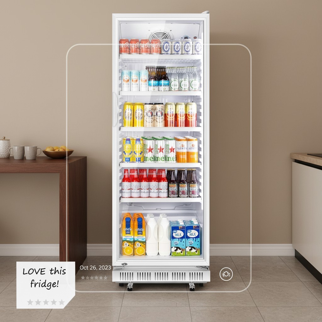 Fast Cooling 360L Commercial Beverage Refrigeration – Sleek White Glass Design