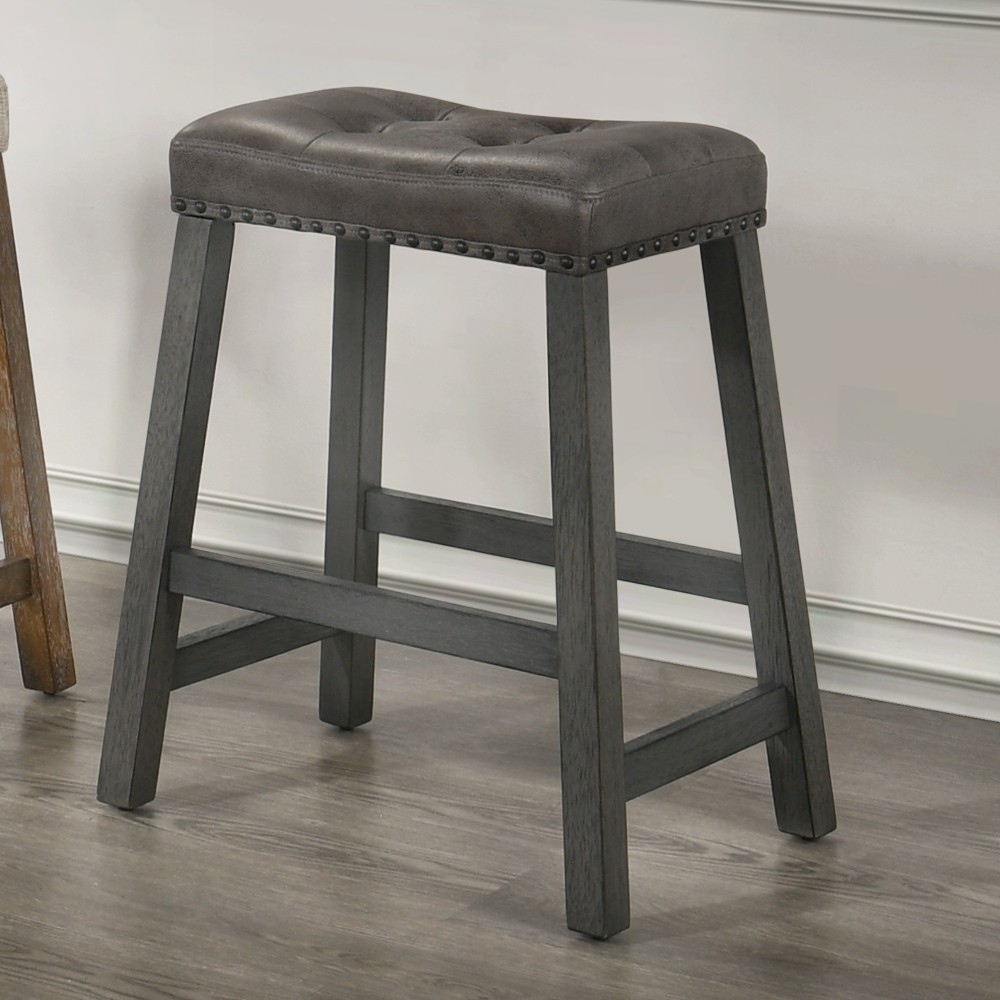 25in Backless Wooden Farmhouse Barstools W Faux Leather Seat