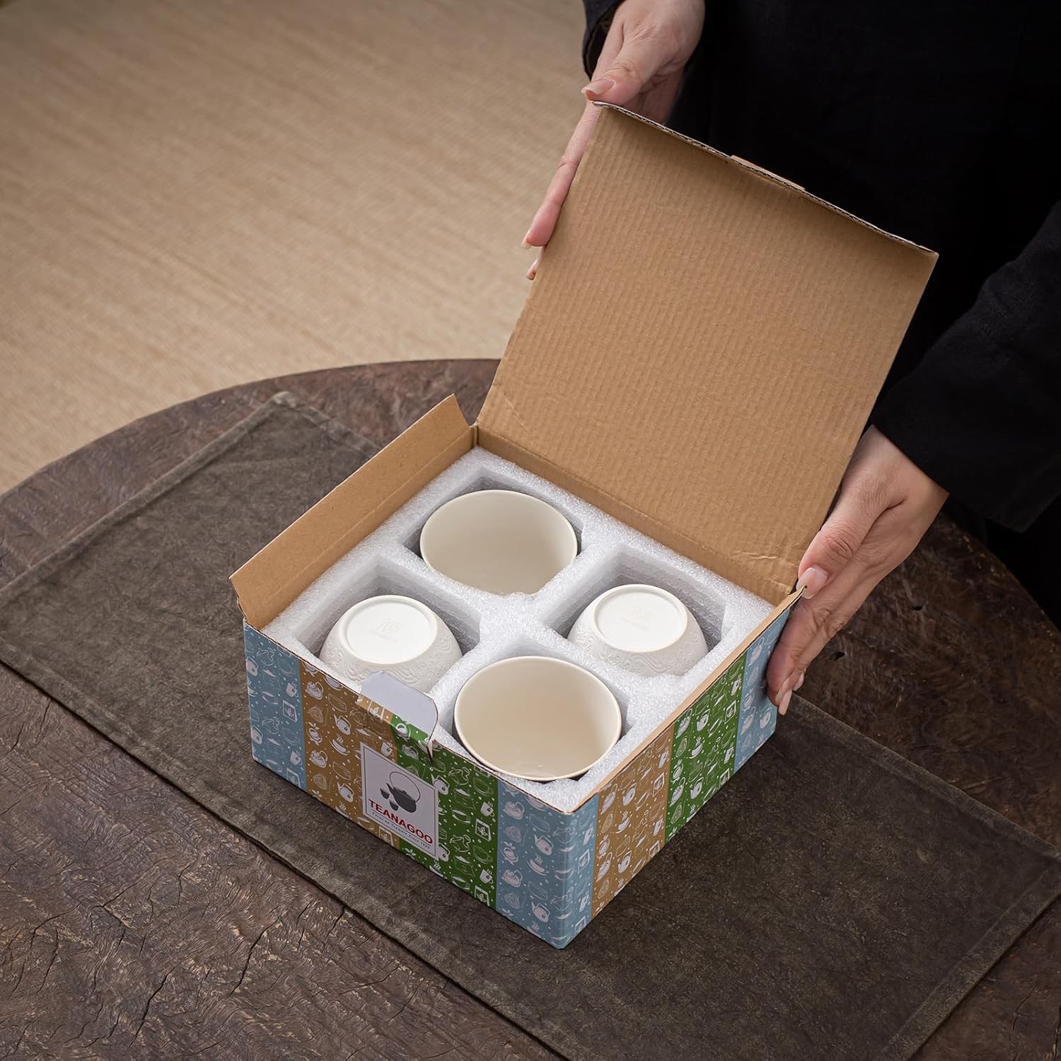 Ceramic Japanese Tea Cups Set of 4pcs, 5.4oz/160ml Elegant Ceramic Matcha Cups