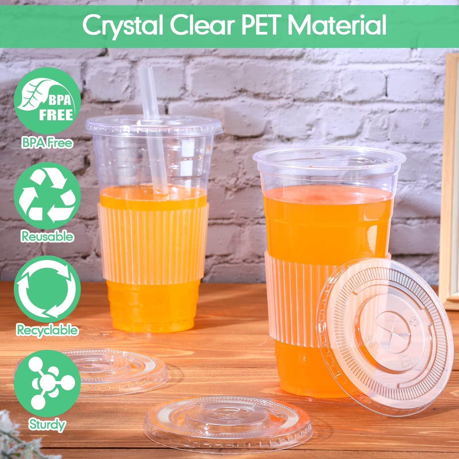 200 Pcs Clear Flat Lids Plastic Disposable PET Cup Lids with Straw Slot Fits …