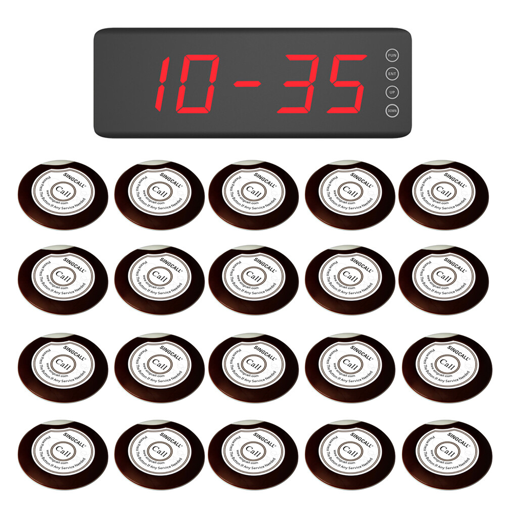 SINGCALL Wireless Waiter Service Calling System 20 Buttons, 1 Fixed Receiver