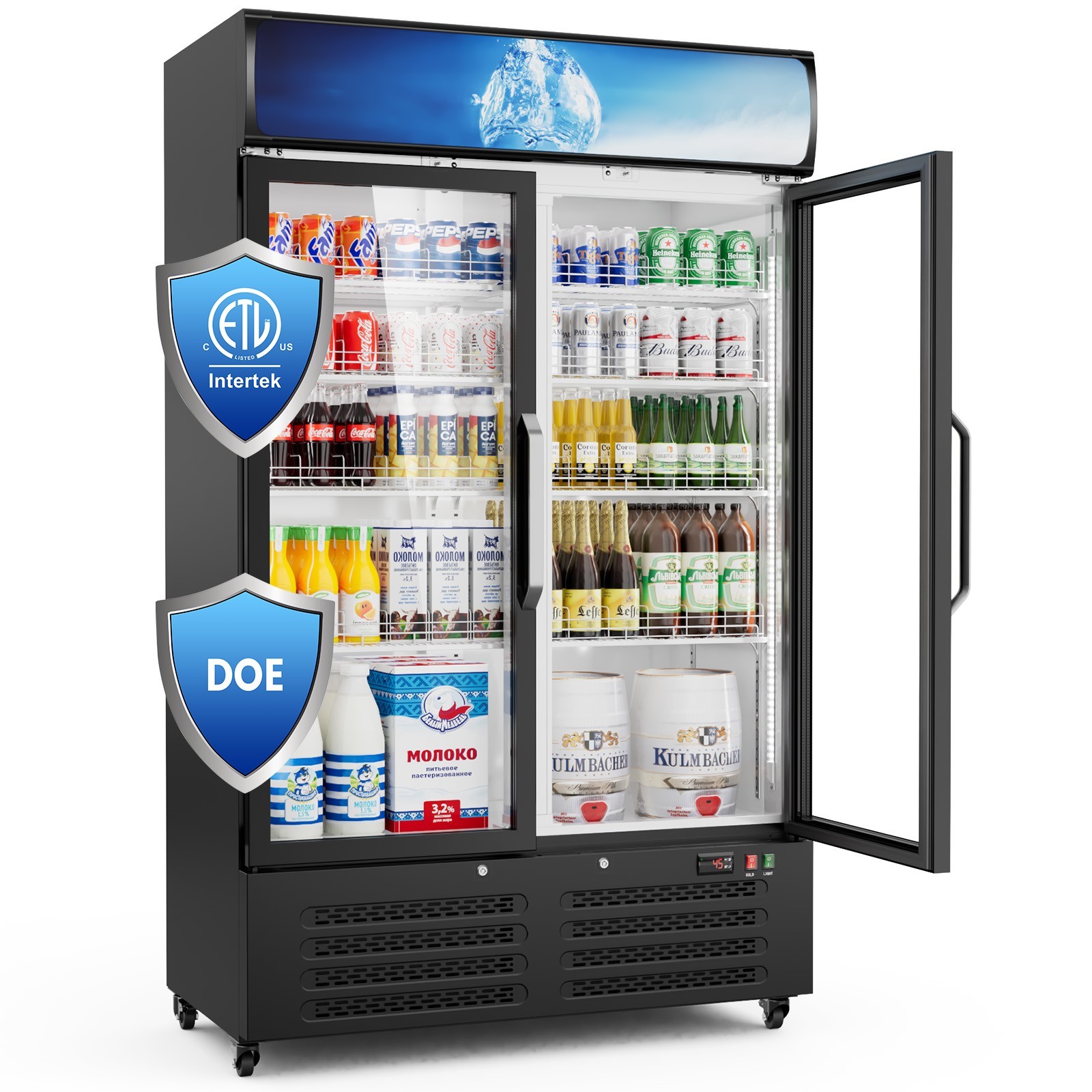 700L Commercial Glass Door Display Merchandiser Refrigerator Cooler Beverage Bar