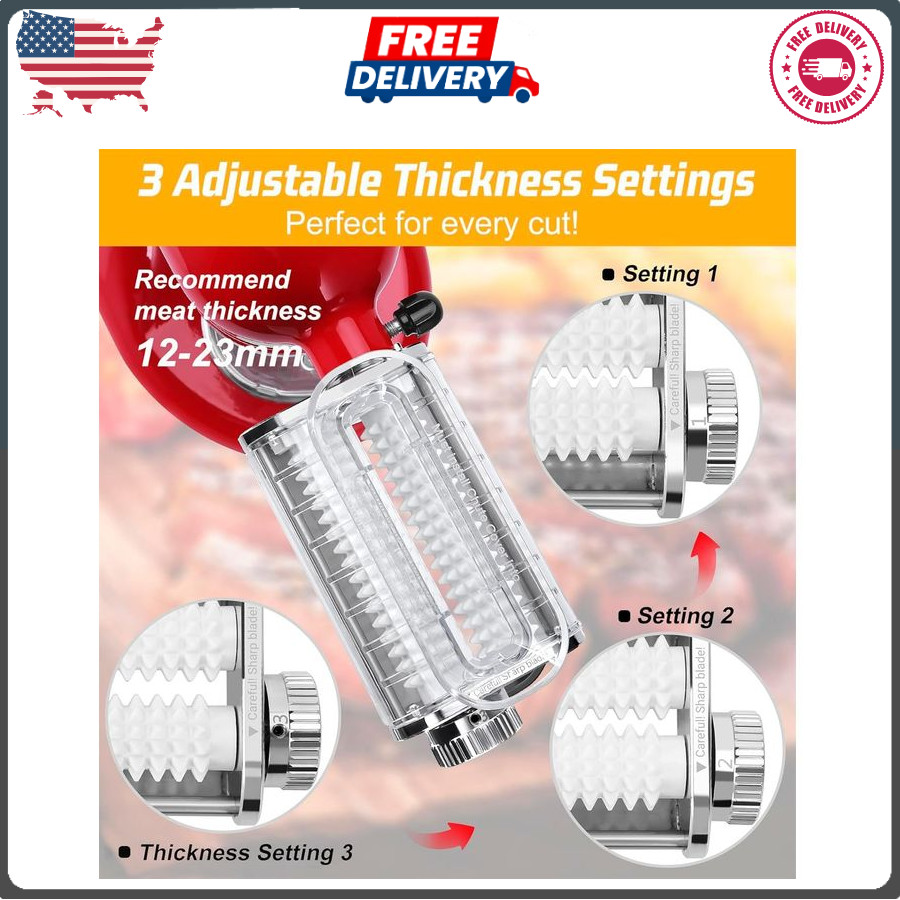 FavorKit Adjustable 3‑Thickness Meat Tenderizer Attachment – For KitchenAid Stan