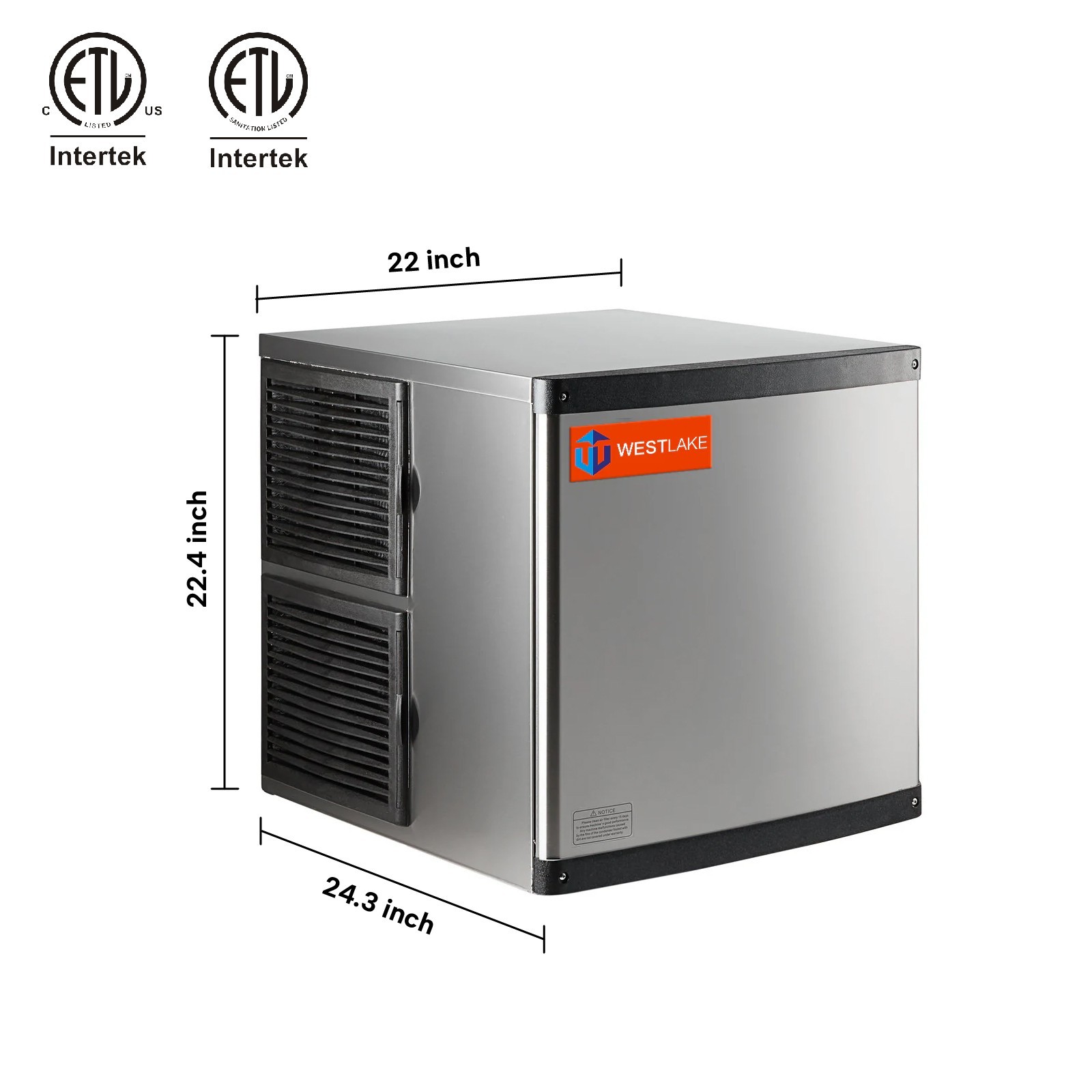 WESTLAKE 350 lbs/24H Commercial Ice Maker Machine Head Stainless Steel Full Cube