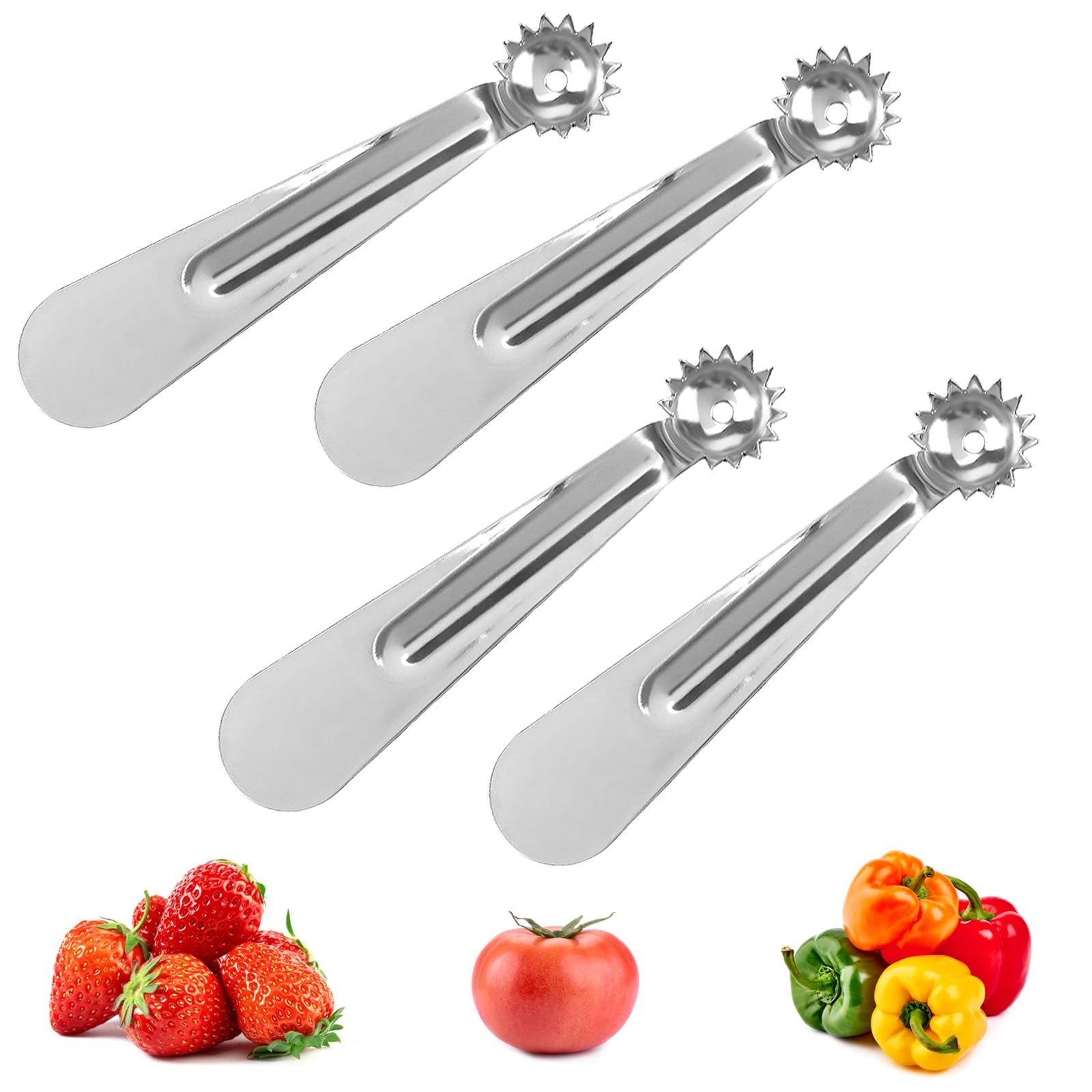 4 Pcs Tomato Corer Tool Strawberry Stainless Steel Sliver