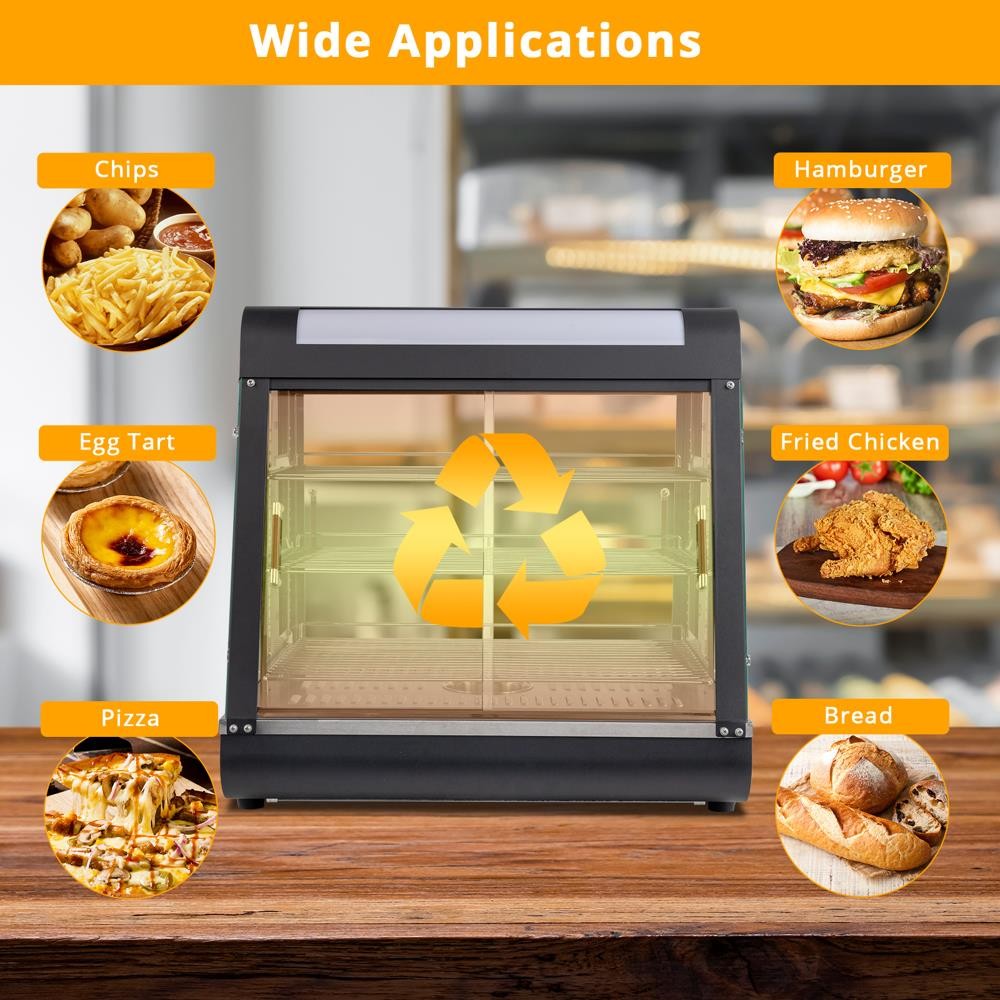 3 Tiers Commercial Food Warmer Display Countertop Pizza Heated Show Case w/Bulb
