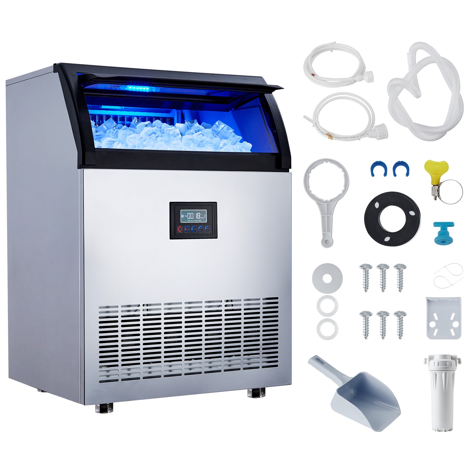Commercial Ice Maker Machine 200Lbs/24H, 55Lbs Storage, 126 Cubes in 8-15 Min
