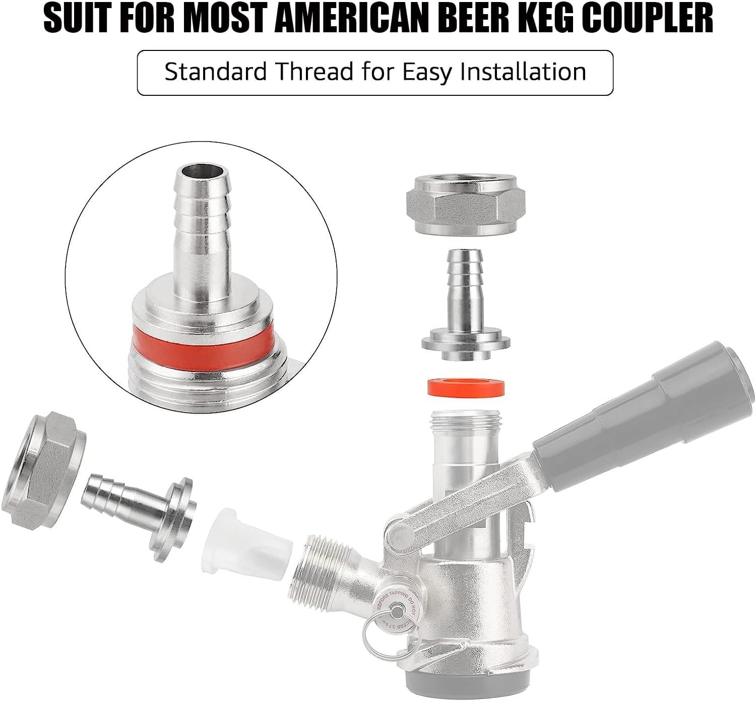 Keg Coupler Barb Connector 5/16» Beer Barb G5/8 Thread Hex Nut Beer Keg Coupler