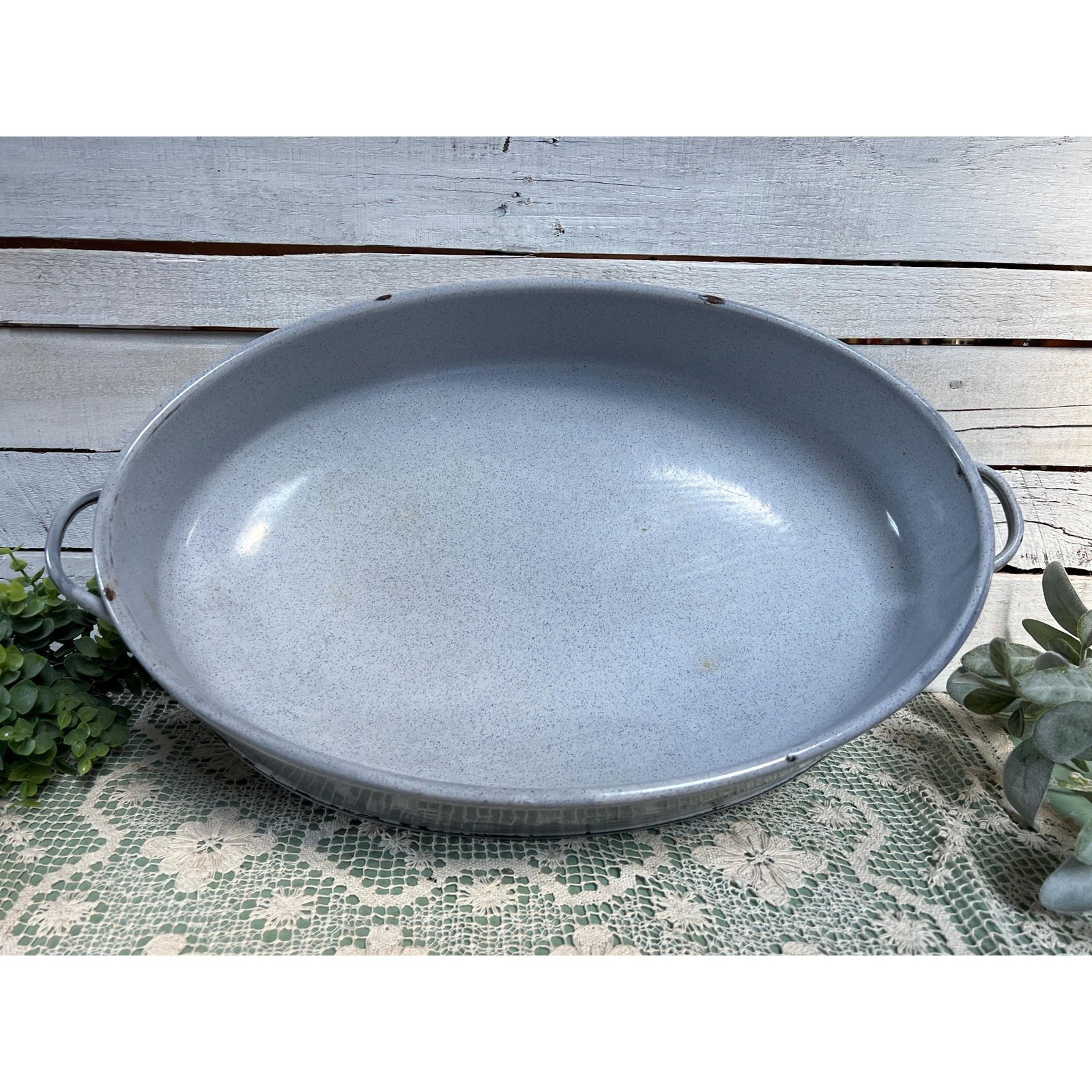 Blue Enamel SAVORY Roasting Pan Farmhouse Rustic Turkey Roaster Thanksgiving