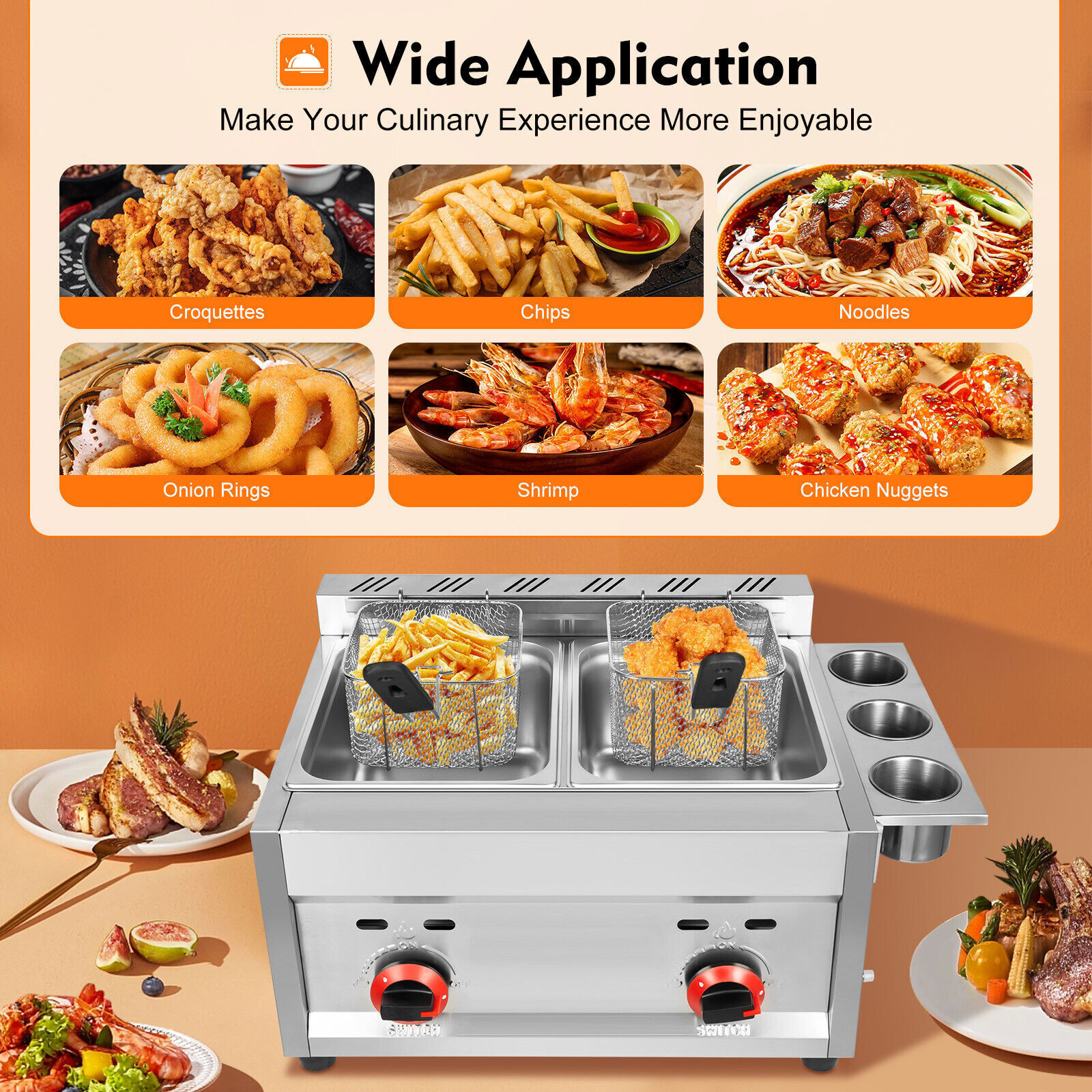 Countertop Gas Deep Fryer Propane Gas Stainless Steel Outdoor Use Round 2 Burner