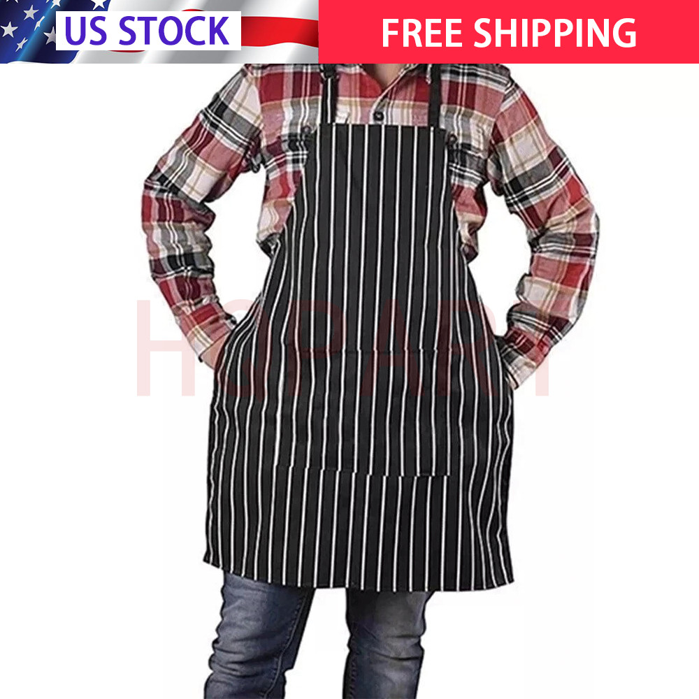 1Pack Kitchen Cooking Aprons Adjustable Bib Soft Chef Apron Black Stripe