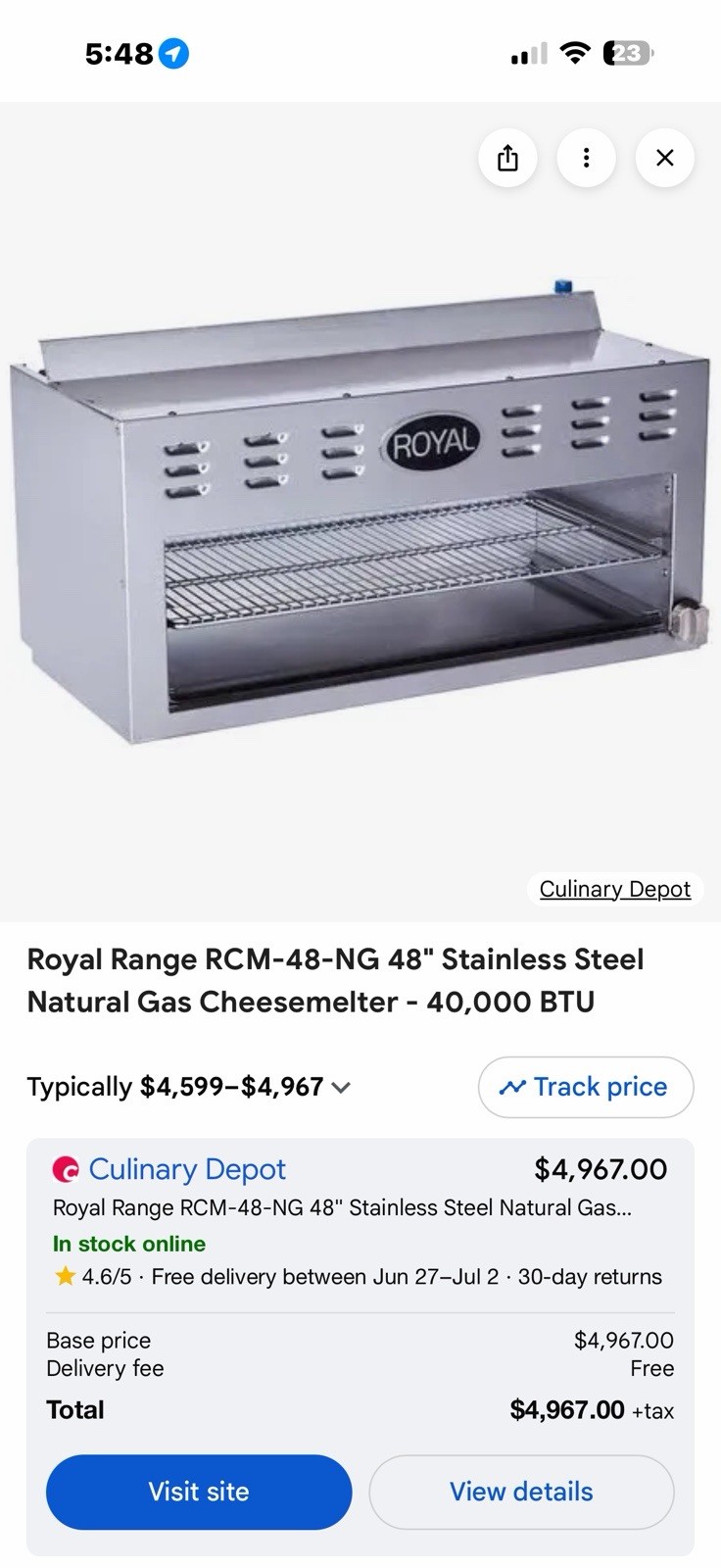 Royal Range RCM-48-NG 48″ Stainless Steel Natural Gas Cheesemelter – 40,000 BTU