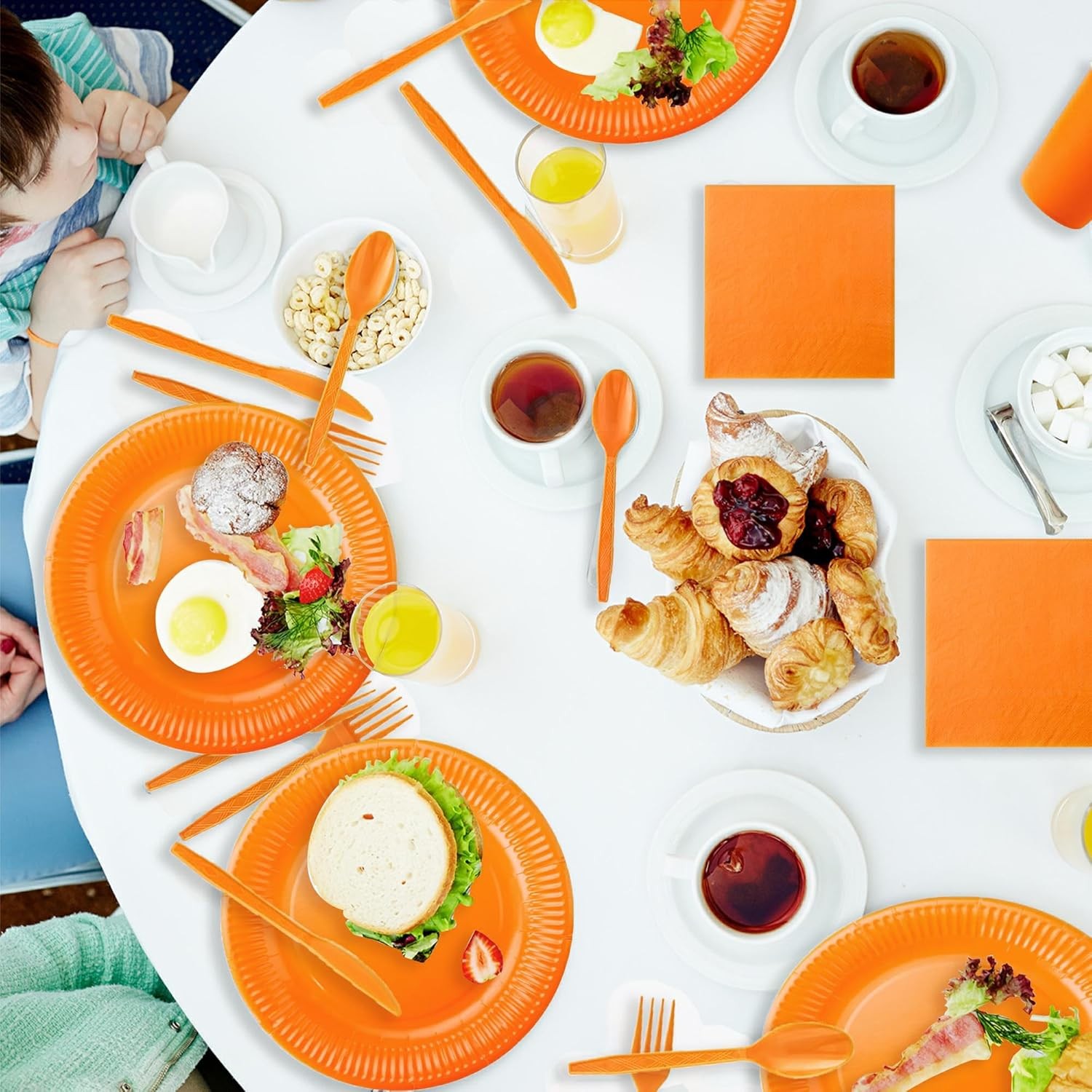 210pcs Orange Paper Plates Disposable Tableware Party Supplies- Includes 9″