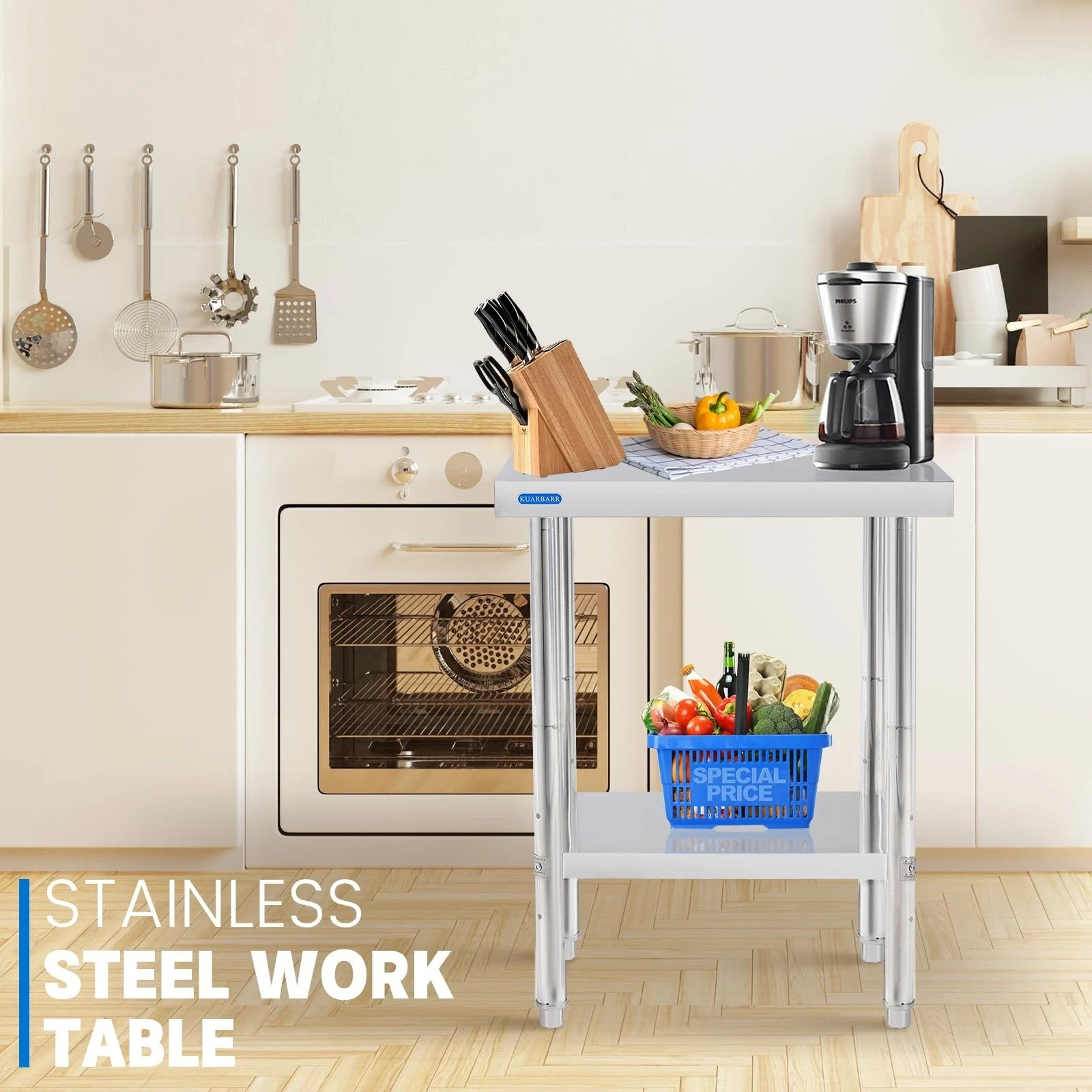 Stainless Steel Table for Prep & Work with Undershelf 18 x 24 Inches NSF Metal