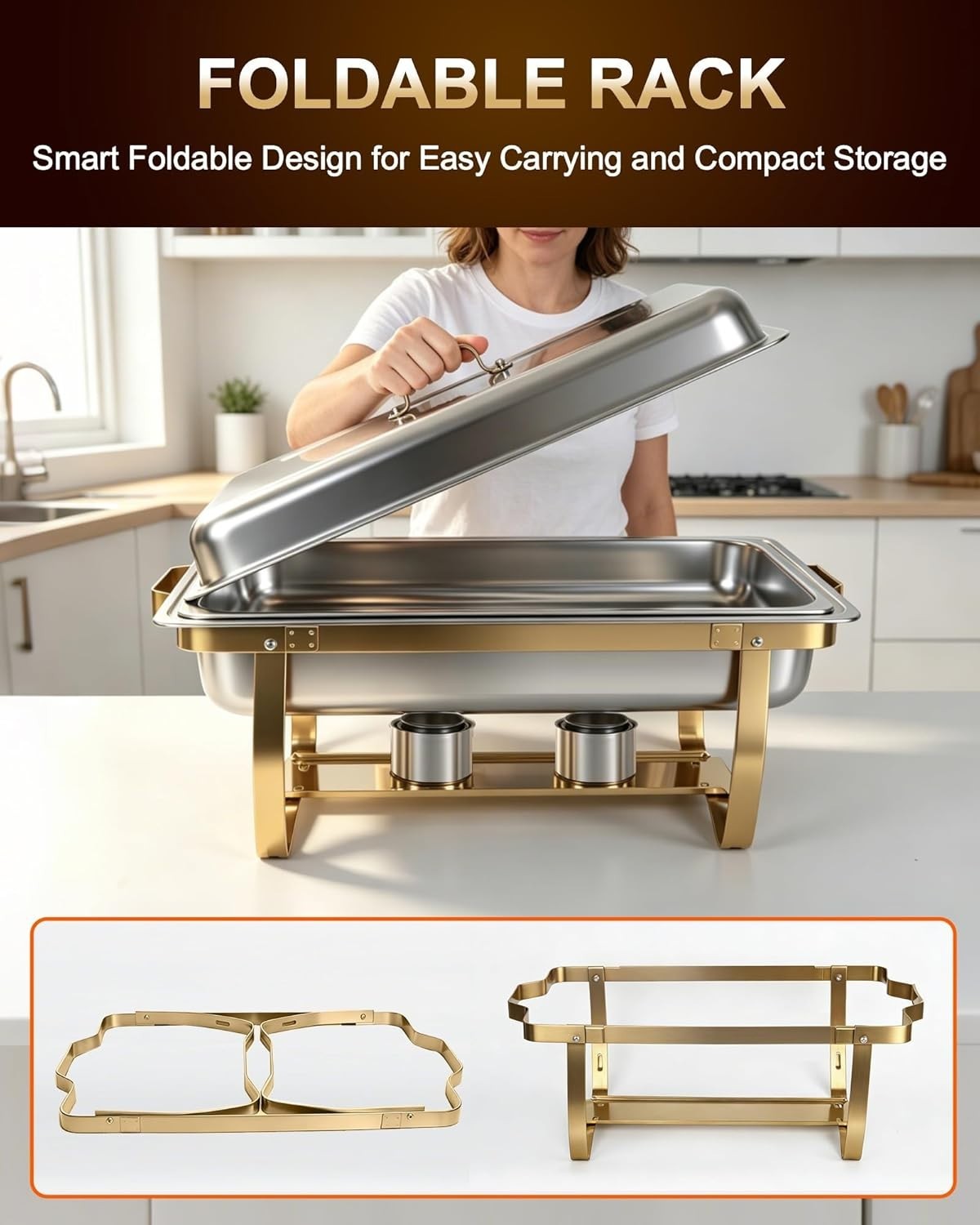 4-PK 9QT Rectangular Stainless Steel Chafing Dishes for Buffet w/ Lids
