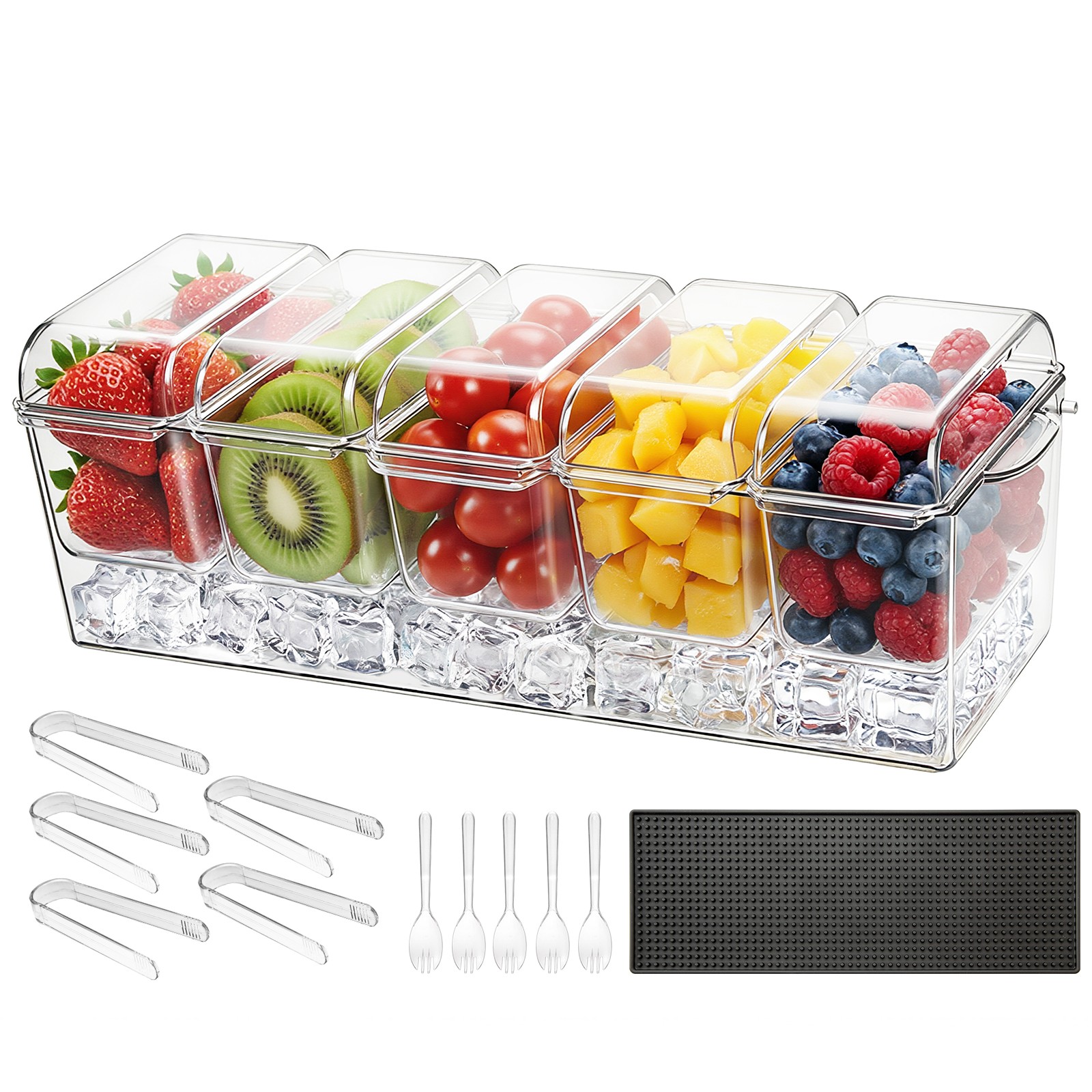 VEVOR 5 Compartment Chilled Condiment Server Caddy Ice Cooled Serving Container