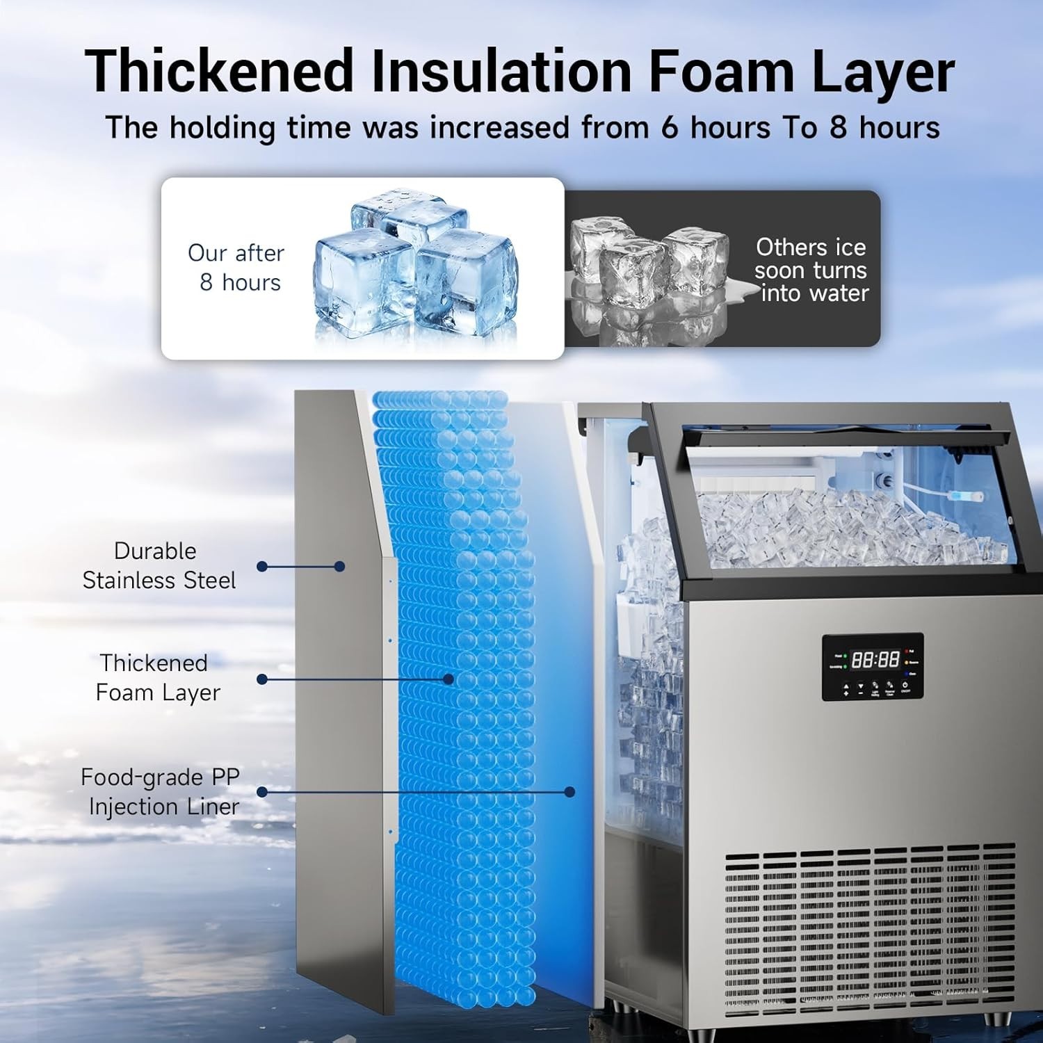 Commercial Ice Maker Machine 200lbs/Day Ice Cube Machine 40lbs Storage ETL Cert